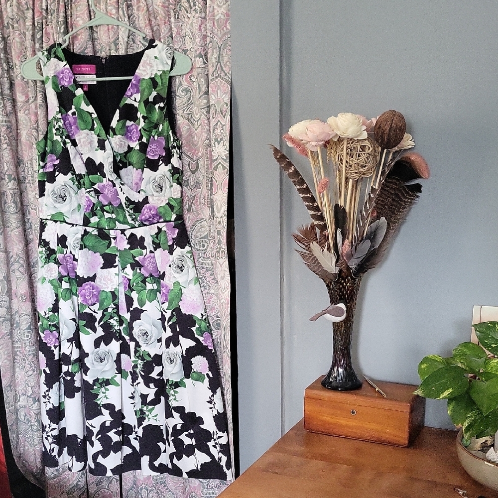 Talbots Black and White Floral Midi Dress